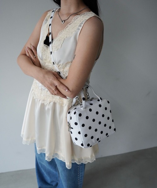 SANSeLF(サンセルフ)の「【SANSeLF】ドット2WAYミニボストンバッグ saa26s035(ハンドバッグ・レディース・ホワイト/ブラック・FREE)」の4枚目の写真
