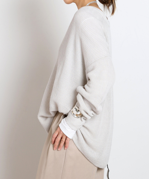 AP STUDIO(エーピーストゥディオ)の「リネンVネックニット(ニット/セーター・レディース・アイボリー/ブラック・FREE)」の4枚目の写真