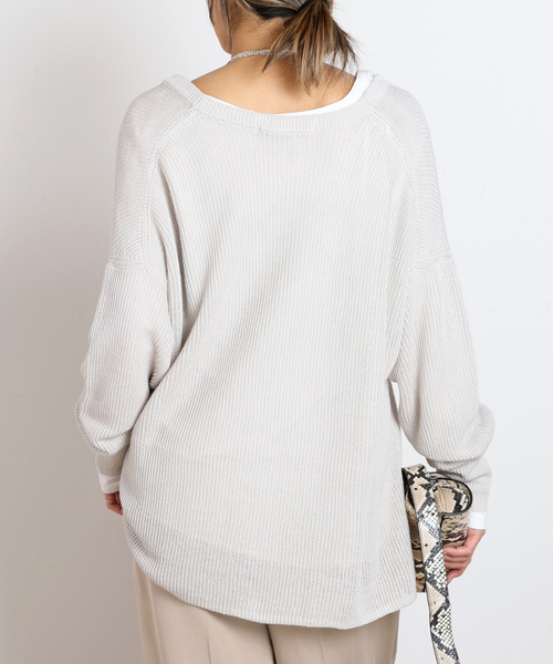 AP STUDIO(エーピーストゥディオ)の「リネンVネックニット(ニット/セーター・レディース・アイボリー/ブラック・FREE)」の5枚目の写真