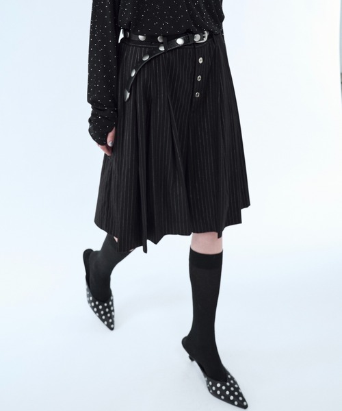 Lame stripe pleats half pants / ラメストライププリーツハーフパンツ