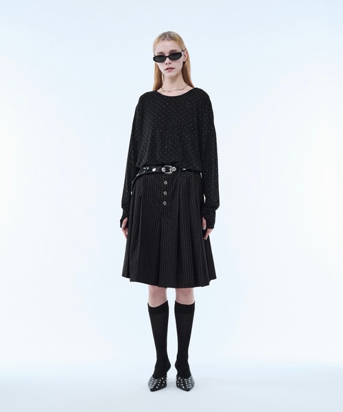 Lame stripe pleats half pants / ラメストライププリーツハーフパンツ