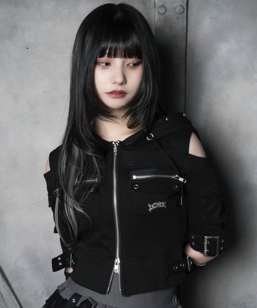LAZYSLAY(レイジースレイ)の「フード付きカットパーカー(パーカー・レディース・グレー/ブラック・FREE)」の13枚目の写真