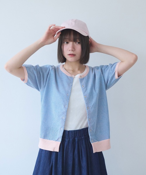 bulle de savon(ビュルデサボン)の「コットン/ポリエステ ボーダー ニットカーディガン(カーディガン/ボレロ・レディース・ピンク/レッド/ブラック・FREE)」の3枚目の写真