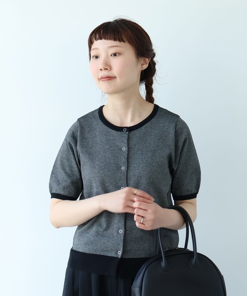 bulle de savon(ビュルデサボン)の「コットン/ポリエステ ボーダー ニットカーディガン(カーディガン/ボレロ・レディース・ピンク/レッド/ブラック・FREE)」の2枚目の写真
