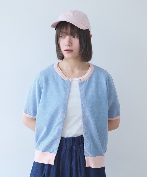 bulle de savon(ビュルデサボン)の「コットン/ポリエステ ボーダー ニットカーディガン(カーディガン/ボレロ・レディース・ピンク/レッド/ブラック・FREE)」の7枚目の写真