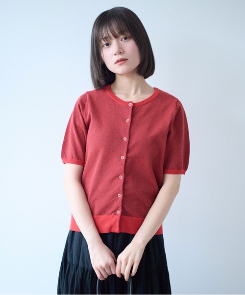 bulle de savon(ビュルデサボン)の「コットン/ポリエステ ボーダー ニットカーディガン(カーディガン/ボレロ・レディース・ピンク/レッド/ブラック・FREE)」の19枚目の写真
