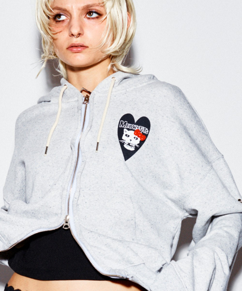 MEOWSFITS Crop Wire Zip-Up Hoodie Gray（パーカー