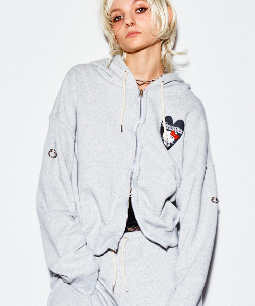 HIGHTIDEFRANKIE（ハイタイドフランキー）の「MEOWSFITS Crop Wire Zip-Up Hoodie Gray（パーカー・レディース・ライトグレー・FREE）」の4枚目の写真