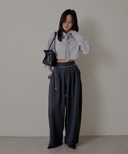 mline（エムライン）の「[mline]チェーンスラックス（その他パンツ・レディース・ブラック/グレー/チャコールグレー・1/2）」の5枚目の写真