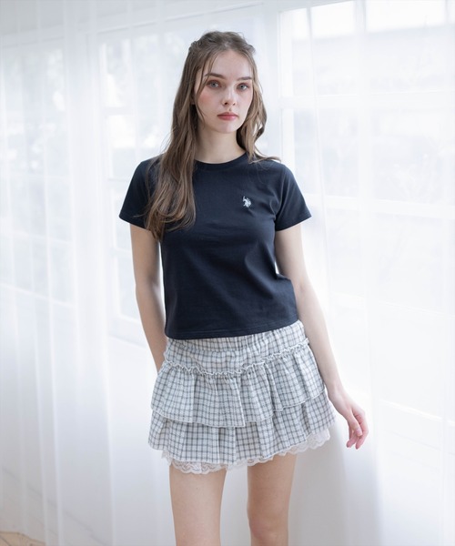 U.S. POLO ASSN.(ユーエスポロアッスン)の「【U.S. POLO ASSN.】clear 別注 ベーシックTシャツ(Tシャツ/カットソー・レディース・ブラック/ピンク/オフホワイト/ホワイト×ネイビー・F)」の1枚目の写真