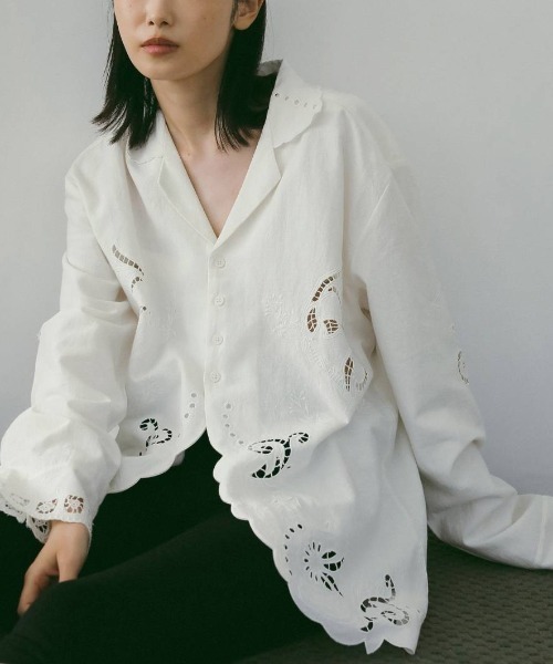 anuke/アンヌーク] カットワーク刺繍 オープンカラーシャツ（シャツ
