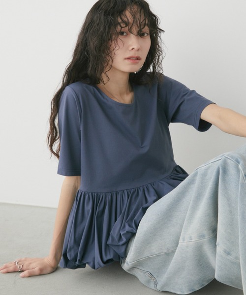 Aunt Marie's(アントマリーズ)の「ペプラムバルーンTシャツ(Tシャツ/カットソー・レディース・ブラック/ホワイト/ネイビー・FREE)」の1枚目の写真