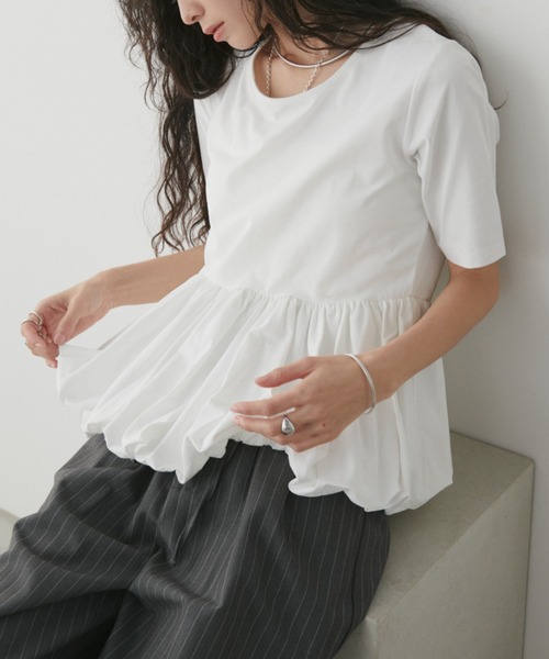 Aunt Marie's(アントマリーズ)の「ペプラムバルーンTシャツ(Tシャツ/カットソー・レディース・ブラック/ホワイト/ネイビー・FREE)」の11枚目の写真