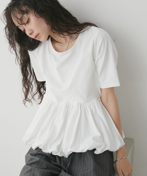 Aunt Marie's(アントマリーズ)の「ペプラムバルーンTシャツ(Tシャツ/カットソー・レディース・ブラック/ホワイト/ネイビー・FREE)」の10枚目の写真