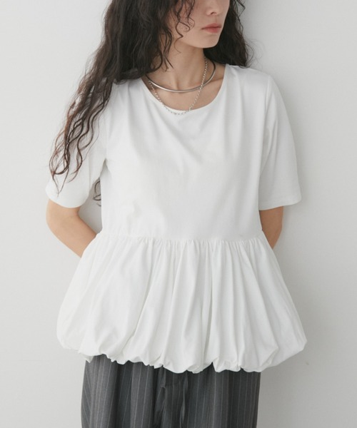 Aunt Marie's(アントマリーズ)の「ペプラムバルーンTシャツ(Tシャツ/カットソー・レディース・ブラック/ホワイト/ネイビー・FREE)」の9枚目の写真