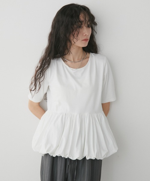 Aunt Marie's(アントマリーズ)の「ペプラムバルーンTシャツ(Tシャツ/カットソー・レディース・ブラック/ホワイト/ネイビー・FREE)」の6枚目の写真