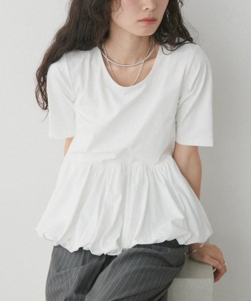Aunt Marie's(アントマリーズ)の「ペプラムバルーンTシャツ(Tシャツ/カットソー・レディース・ブラック/ホワイト/ネイビー・FREE)」の5枚目の写真