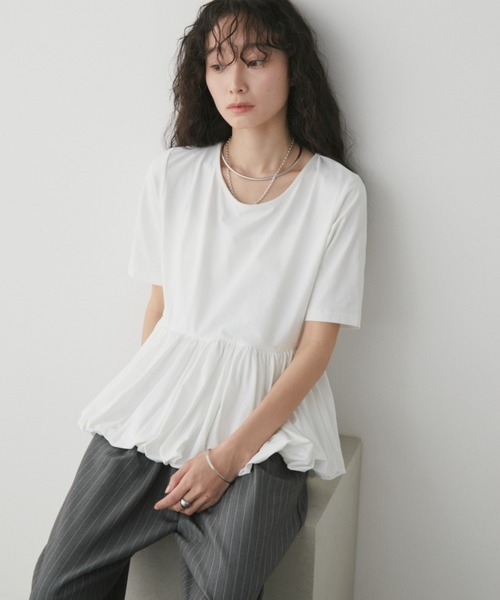 Aunt Marie's(アントマリーズ)の「ペプラムバルーンTシャツ(Tシャツ/カットソー・レディース・ブラック/ホワイト/ネイビー・FREE)」の7枚目の写真