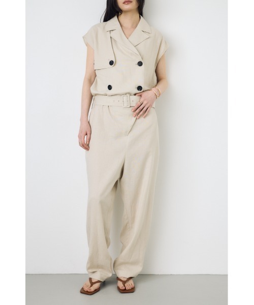 AZUL by moussy(アズールバイマウジー)の「リネントレンチオールインワン(つなぎ/オールインワン・レディース・ブラック/ライトベージュ・SMALL/MEDIUM)」の2枚目の写真