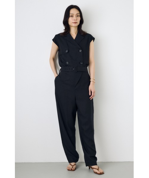 AZUL by moussy(アズールバイマウジー)の「リネントレンチオールインワン(つなぎ/オールインワン・レディース・ブラック/ライトベージュ・SMALL/MEDIUM)」の3枚目の写真