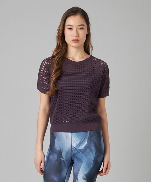 Chacott(チャコット)の「【ノーソイングニット】メッシュニット半袖プルオーバー(ニット/セーター・レディース・ブラック/ダークパープル・M)」の2枚目の写真