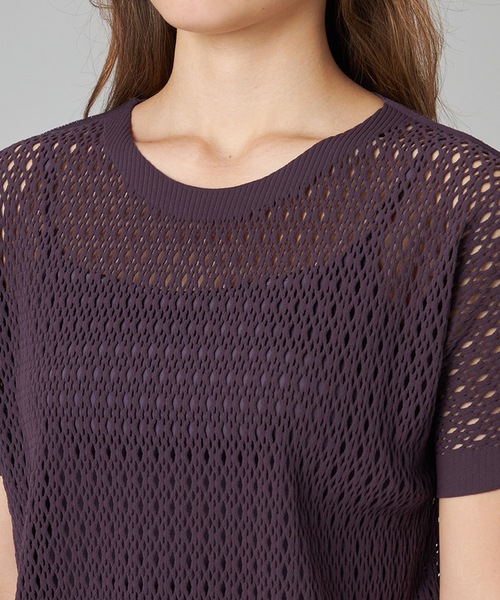 Chacott(チャコット)の「【ノーソイングニット】メッシュニット半袖プルオーバー(ニット/セーター・レディース・ブラック/ダークパープル・M)」の6枚目の写真