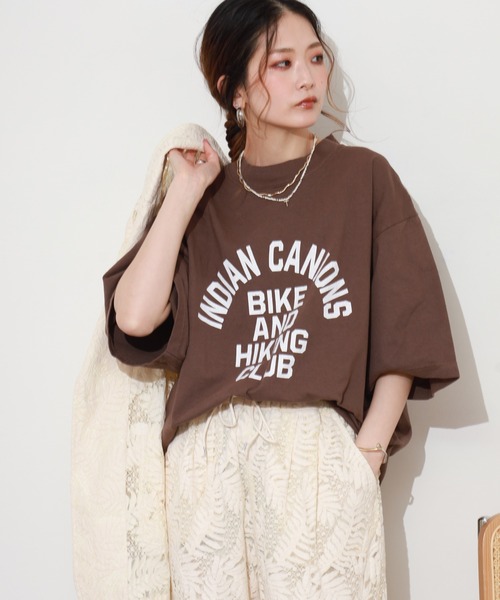 FUNALIVE（ファンアライブ）の「LE MELANGE アーチロゴプリント半袖Tシャツ（Tシャツ/カットソー・レディース・ブラウン/ベージュ/ホワイト・FREE）」の14枚目の写真