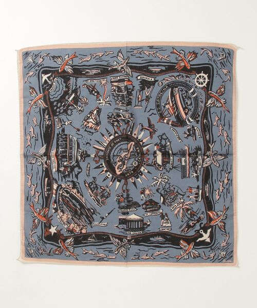 BINDU(ビンドゥー)の「(BINDU)CATALINA MAP BANDANA(バンダナ/スカーフ・レディース・ブルー/ホワイト・ONE SIZE)」の1枚目の写真