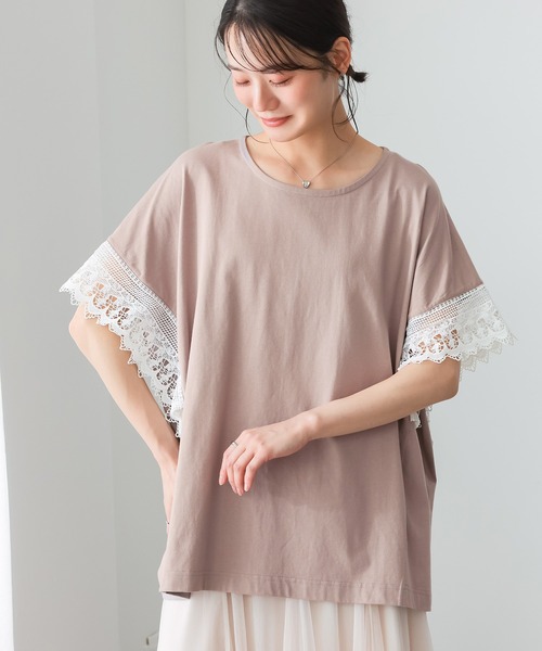 n'OrLABEL(ノアールレーベル)の「【汗じみ防止】テープレース袖カットソー(Tシャツ/カットソー・レディース・ブラック/グレイッシュベージュ・FREE)」の1枚目の写真
