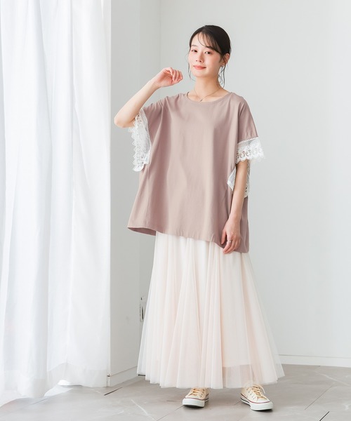 n'OrLABEL(ノアールレーベル)の「【汗じみ防止】テープレース袖カットソー(Tシャツ/カットソー・レディース・ブラック/グレイッシュベージュ・FREE)」の6枚目の写真