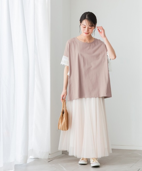 n'OrLABEL(ノアールレーベル)の「【汗じみ防止】テープレース袖カットソー(Tシャツ/カットソー・レディース・ブラック/グレイッシュベージュ・FREE)」の7枚目の写真