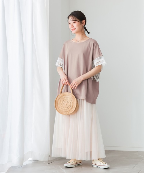 n'OrLABEL(ノアールレーベル)の「【汗じみ防止】テープレース袖カットソー(Tシャツ/カットソー・レディース・ブラック/グレイッシュベージュ・FREE)」の8枚目の写真