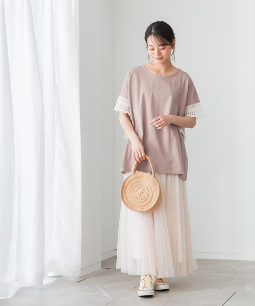 n'OrLABEL(ノアールレーベル)の「【汗じみ防止】テープレース袖カットソー(Tシャツ/カットソー・レディース・ブラック/グレイッシュベージュ・FREE)」の9枚目の写真