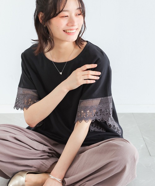 n'OrLABEL(ノアールレーベル)の「【汗じみ防止】テープレース袖カットソー(Tシャツ/カットソー・レディース・ブラック/グレイッシュベージュ・FREE)」の11枚目の写真