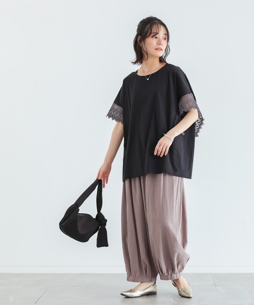 n'OrLABEL(ノアールレーベル)の「【汗じみ防止】テープレース袖カットソー(Tシャツ/カットソー・レディース・ブラック/グレイッシュベージュ・FREE)」の14枚目の写真