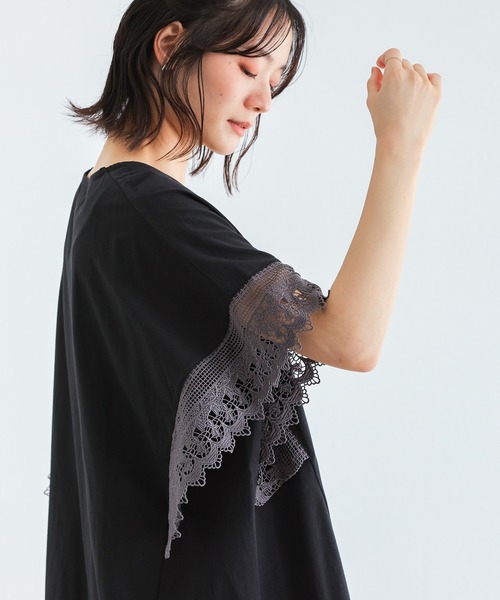 n'OrLABEL(ノアールレーベル)の「【汗じみ防止】テープレース袖カットソー(Tシャツ/カットソー・レディース・ブラック/グレイッシュベージュ・FREE)」の16枚目の写真