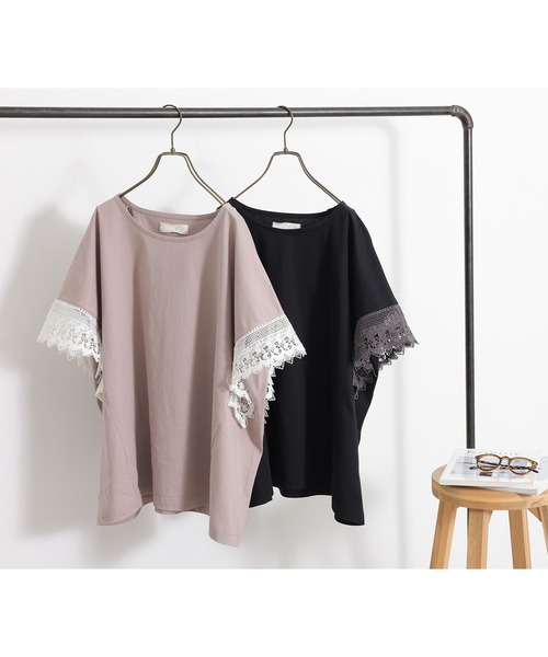 n'OrLABEL(ノアールレーベル)の「【汗じみ防止】テープレース袖カットソー(Tシャツ/カットソー・レディース・ブラック/グレイッシュベージュ・FREE)」の3枚目の写真