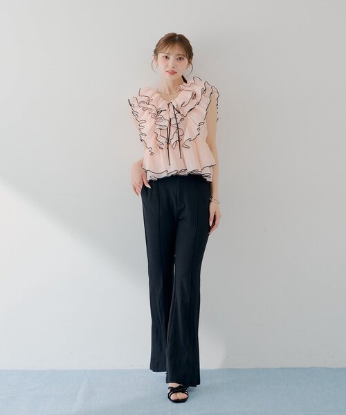 Chico(チコ)の「【SALON by Chico】バイカラーラッフルフリルペプラムブラウス(シャツ/ブラウス・レディース・ピンク/ブラウン/アイボリー・FREE)」の15枚目の写真