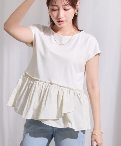 COHINA(コヒナ)の「【UV/吸湿速乾/接触冷感】アシメペプラムデザイントップス 【低身長・小柄女性】(Tシャツ/カットソー・レディース・ホワイト/ミント/ブラック・ONE SIZE)」の2枚目の写真