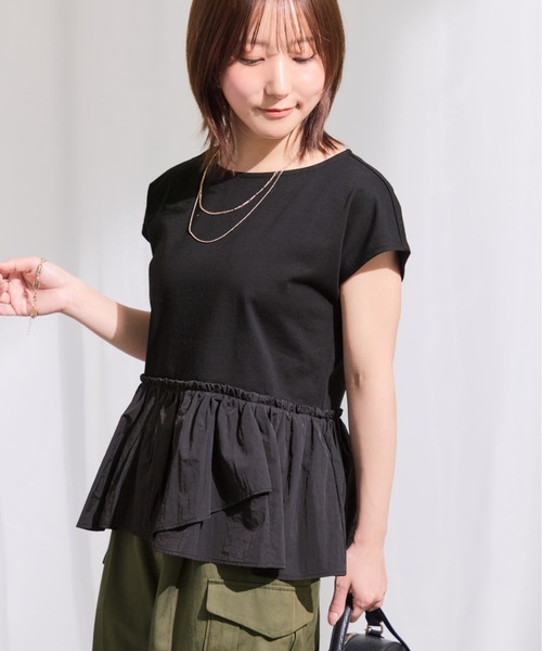 COHINA(コヒナ)の「【UV/吸湿速乾/接触冷感】アシメペプラムデザイントップス 【低身長・小柄女性】(Tシャツ/カットソー・レディース・ホワイト/ミント/ブラック・ONE SIZE)」の4枚目の写真
