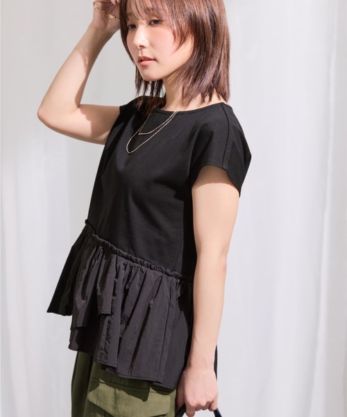 COHINA(コヒナ)の「【UV/吸湿速乾/接触冷感】アシメペプラムデザイントップス 【低身長・小柄女性】(Tシャツ/カットソー・レディース・ホワイト/ミント/ブラック・ONE SIZE)」の5枚目の写真