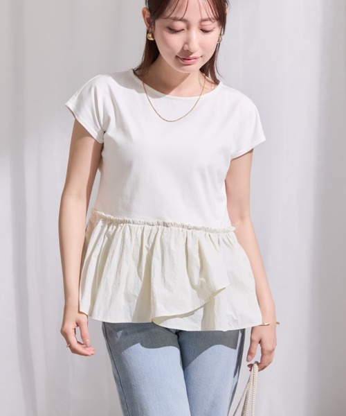 COHINA(コヒナ)の「【UV/吸湿速乾/接触冷感】アシメペプラムデザイントップス 【低身長・小柄女性】(Tシャツ/カットソー・レディース・ホワイト/ミント/ブラック・ONE SIZE)」の9枚目の写真