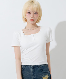 ANAP | カップ付 ボタンデザイン ぴたっとTシャツ(Tシャツ/カットソー)