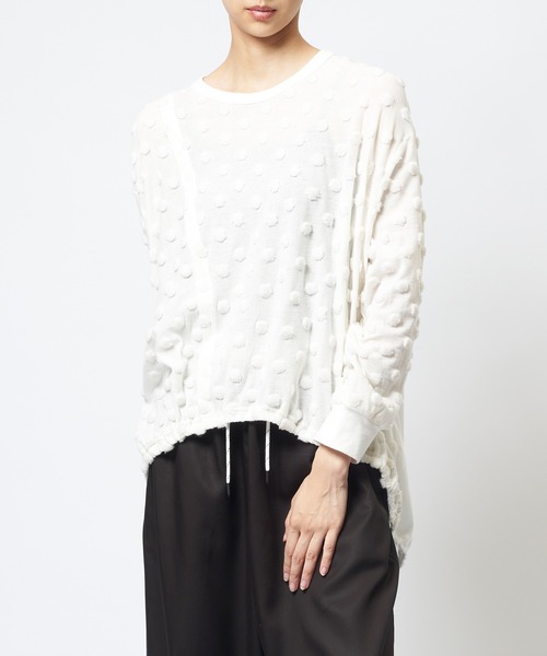 gomme(ゴム)の「ドットアシメT(Tシャツ/カットソー・レディース・ホワイト/ブラック/チャコールグレー・MEDIUM)」の2枚目の写真