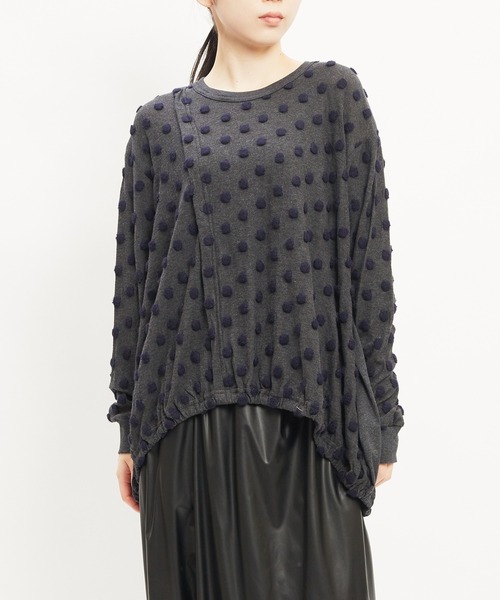 gomme(ゴム)の「ドットアシメT(Tシャツ/カットソー・レディース・ホワイト/ブラック/チャコールグレー・MEDIUM)」の3枚目の写真
