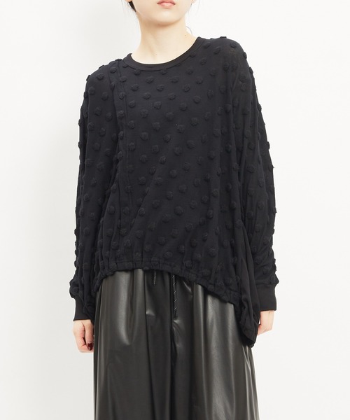gomme(ゴム)の「ドットアシメT(Tシャツ/カットソー・レディース・ホワイト/ブラック/チャコールグレー・MEDIUM)」の1枚目の写真