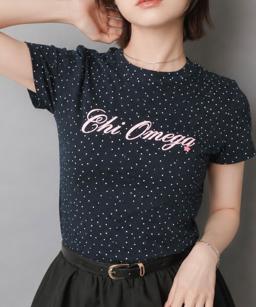 SPINNS(スピンズ)の「半袖カットソー/星柄ドットロゴ(Tシャツ/カットソー・レディース・サックスブルー/オフホワイト/ネイビー・ONESIZE)」の2枚目の写真