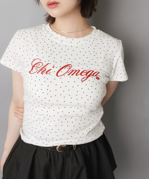 SPINNS(スピンズ)の「半袖カットソー/星柄ドットロゴ(Tシャツ/カットソー・レディース・サックスブルー/オフホワイト/ネイビー・ONESIZE)」の1枚目の写真