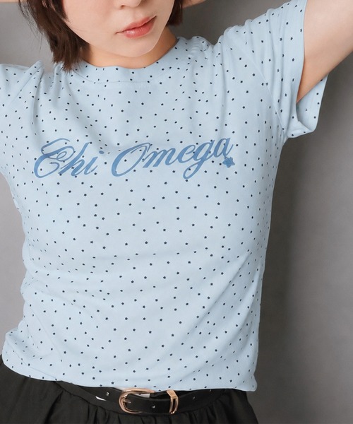 SPINNS(スピンズ)の「半袖カットソー/星柄ドットロゴ(Tシャツ/カットソー・レディース・サックスブルー/オフホワイト/ネイビー・ONESIZE)」の3枚目の写真