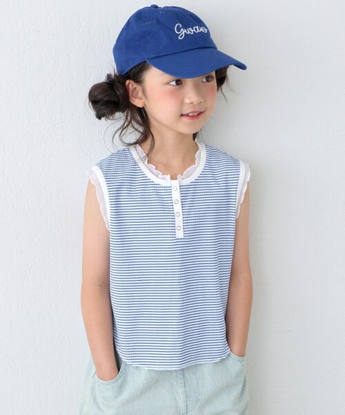 CIAOPANIC TYPY(チャオパニックティピー)の「【KIDS】シアーフリル切替リブボーダーヘンリータンク(ZOZO限定)(タンクトップ・キッズ・ブルー/ブラウン・150/110/130)」の1枚目の写真